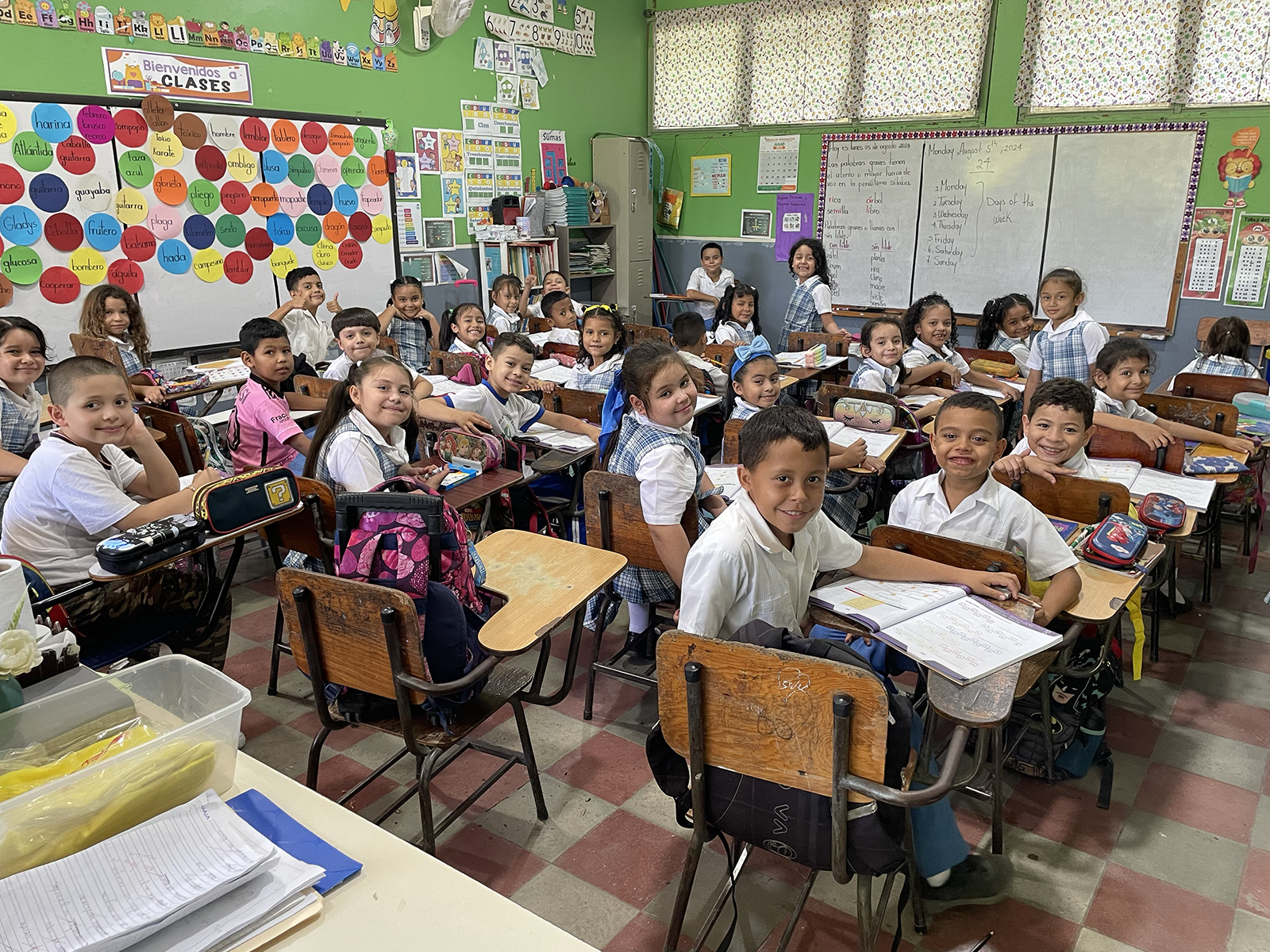 Students at their desks in a classroom